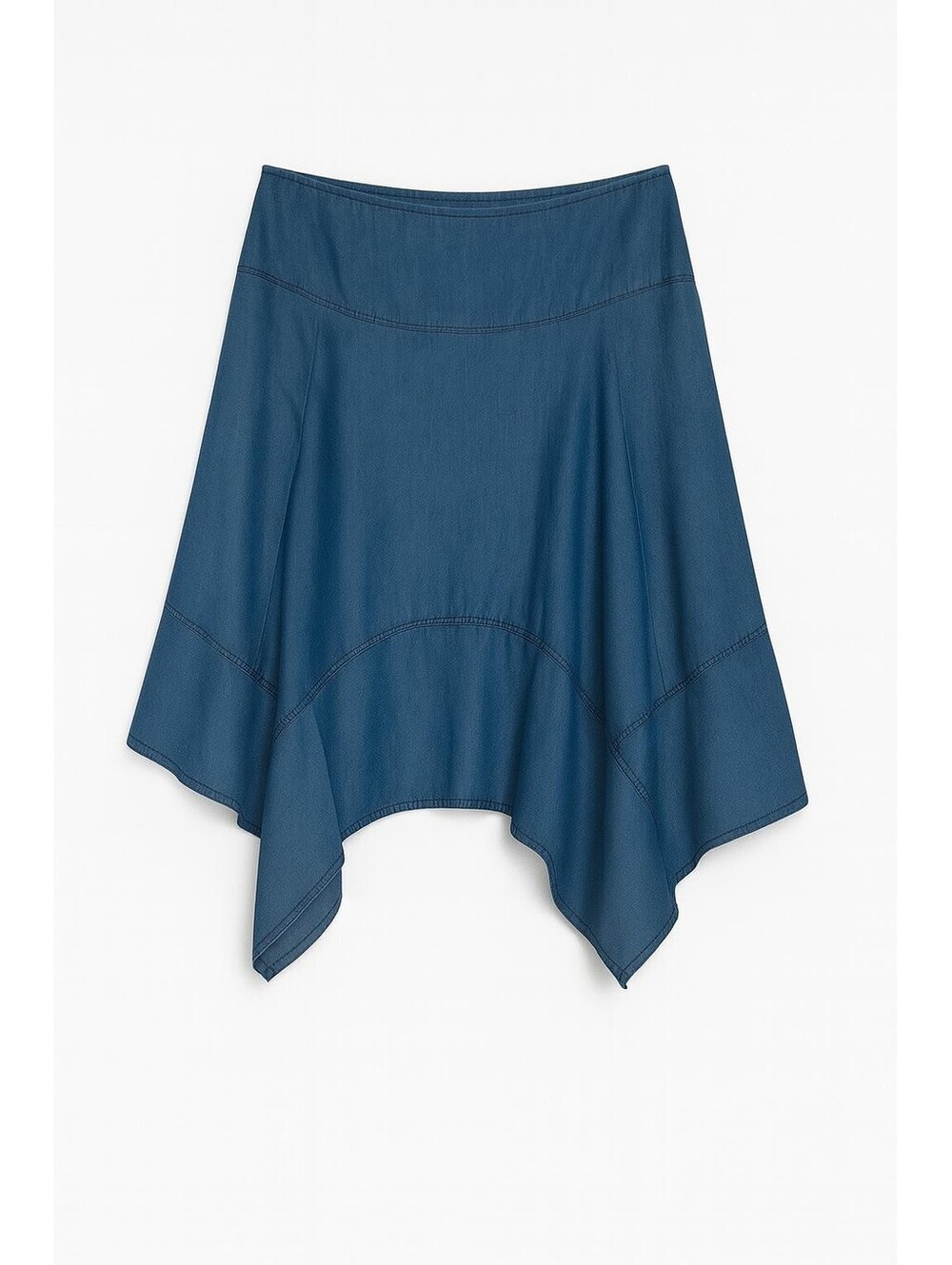 Neiman Marcus Blue Skirt 100 % Tencel Asym Hem XL Marchine Wash Zipper